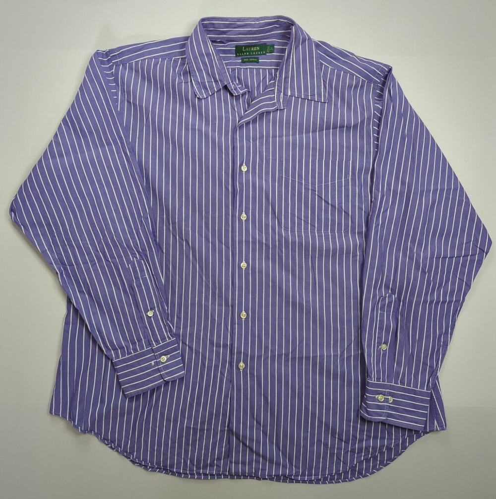 LAUREN RALPH LAUREN Blue White Stripe Button Up Men's Dress Shirt Size 17 34/35